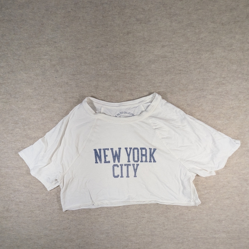 Aeropostale Cropped Gym Casual Everyday New York White Cotton T Shirt Size M
